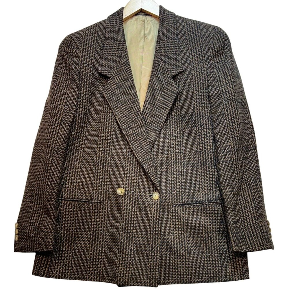 Vintage Lady Brittany Ltd Womens Double Breasted Blazer M/L Brown Houndstooth Pl